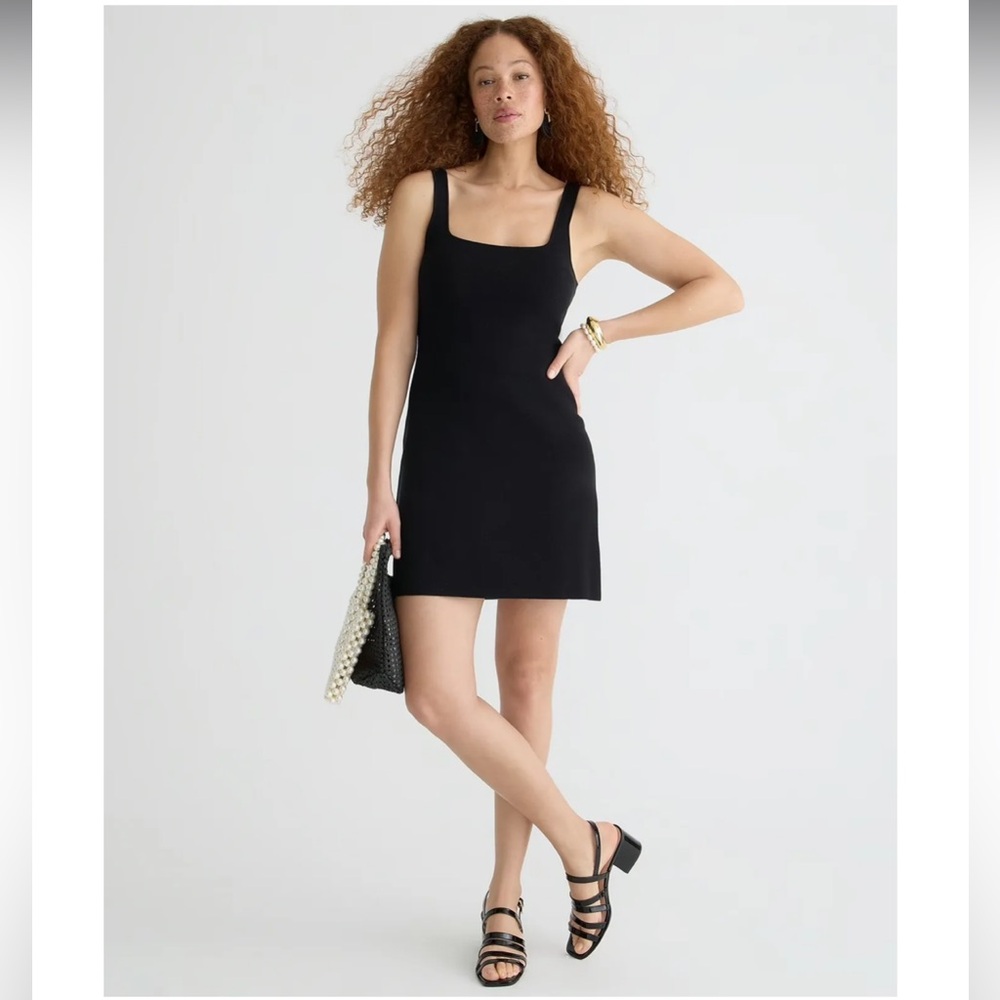 J. Crew Knit Squareneck mini Sweater Dress in black size Small
